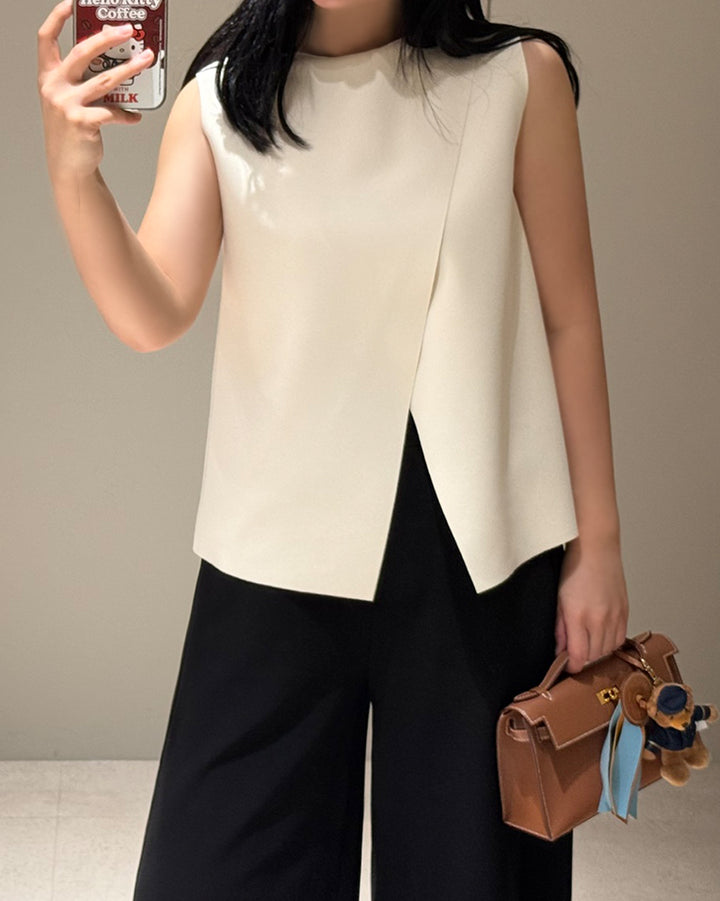 Layered Wrap-Front Sleeveless Top