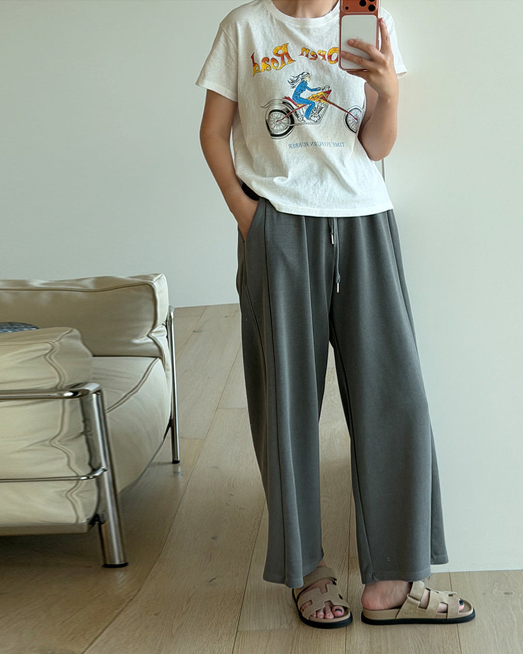 Muted Tone Wide-Leg Lounge Pants