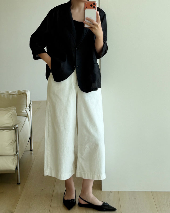 White Cotton Wide-Leg Culottes