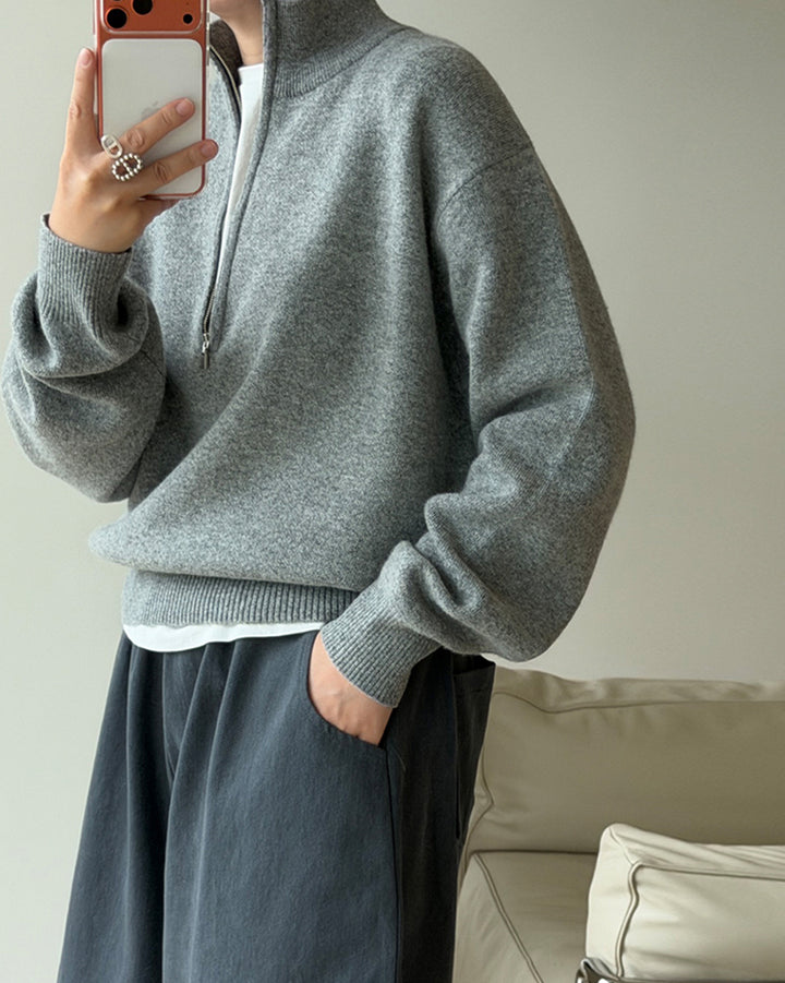 カシミヤ ハーフジップ レイヤリングニット