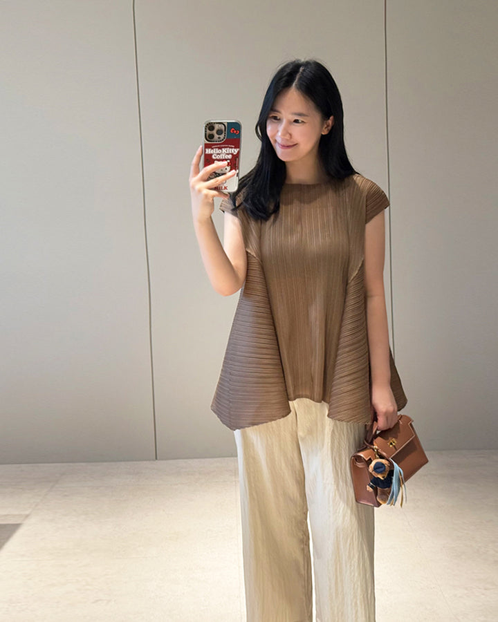 Pleated A-Line Cap Sleeve Blouse