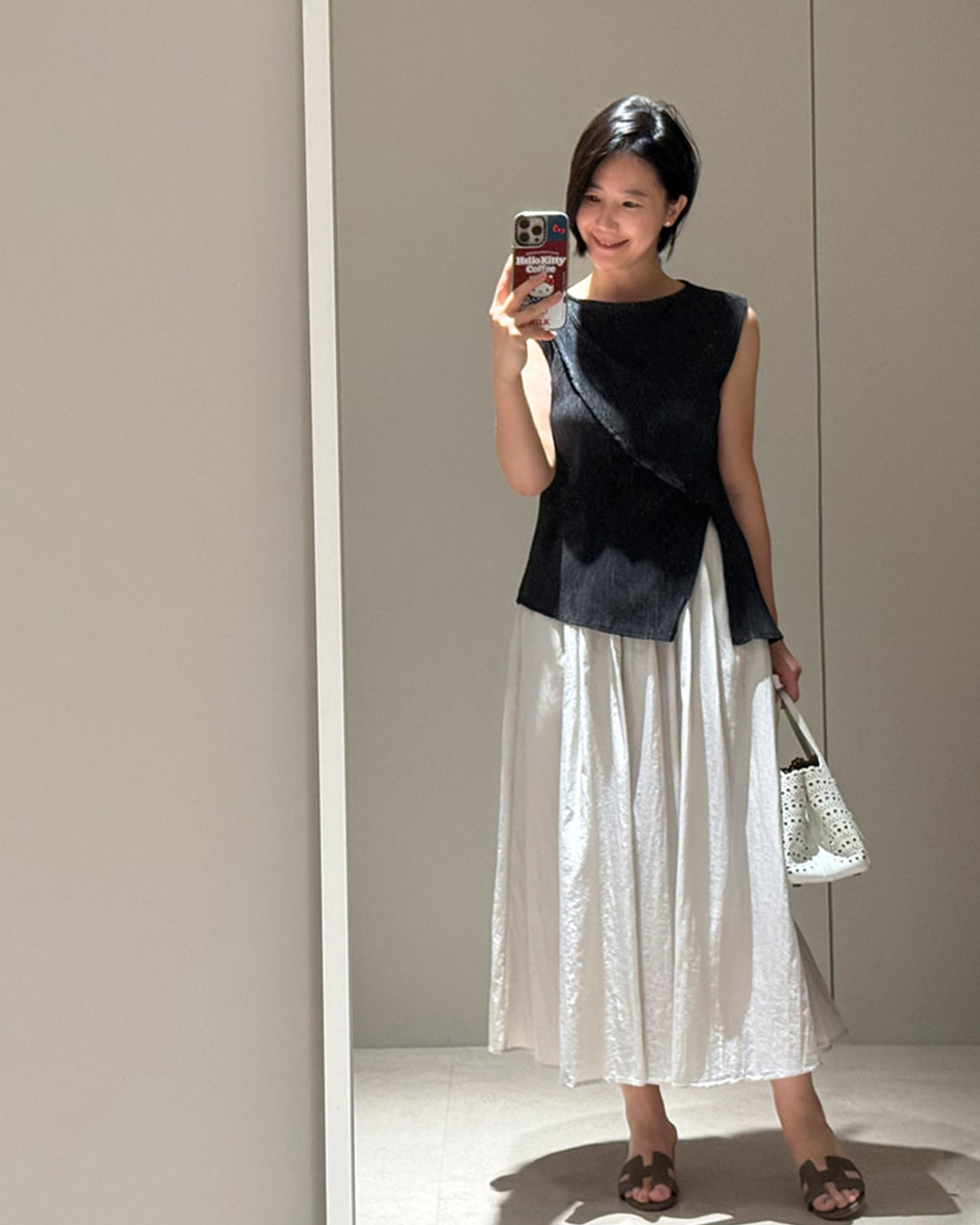 Nylon Crisp A-Line Maxi Skirt