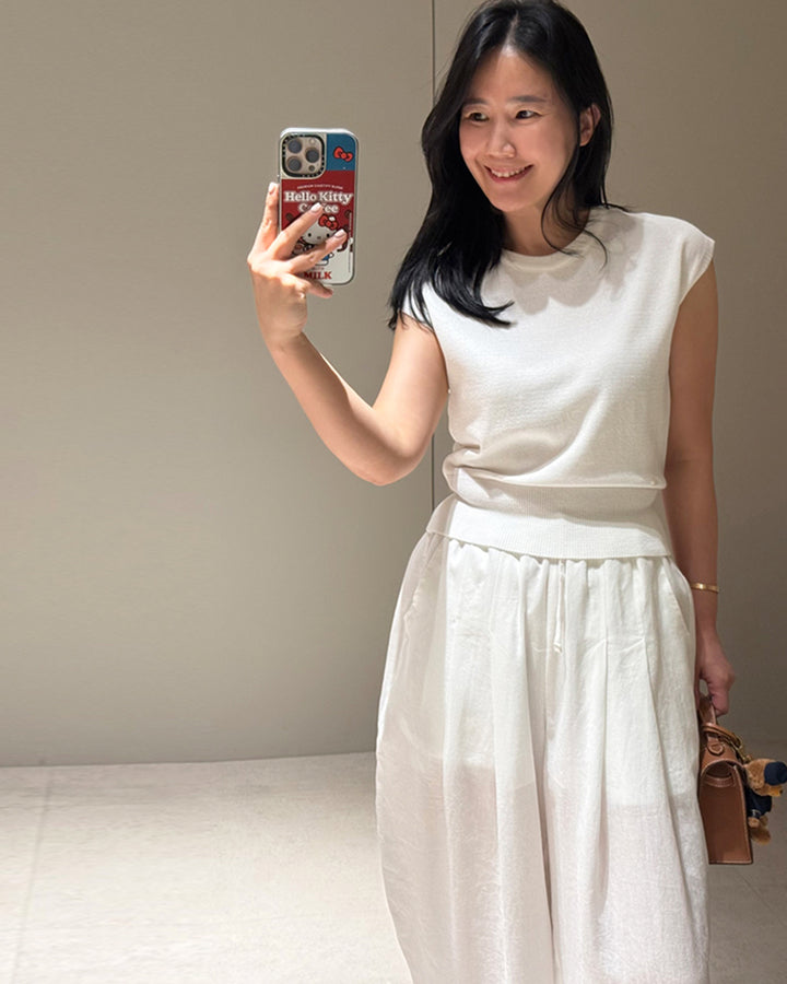 Slim Fit Ribbed Waist Cap Sleeve Knit Shirt