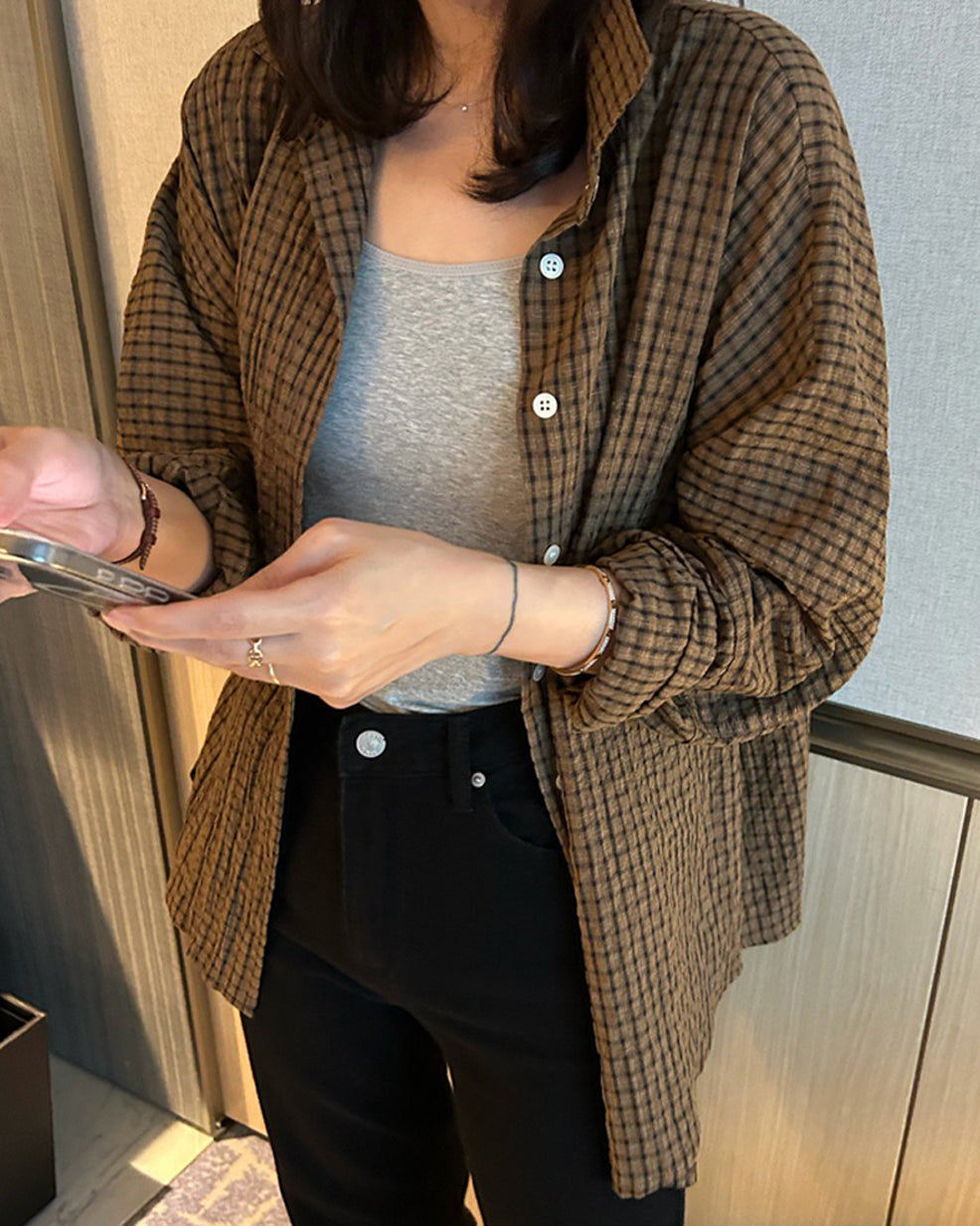 Wrinkled Check Loose Shirt