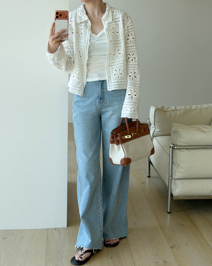 Front Seam Wide Leg Raw Hem Jeans