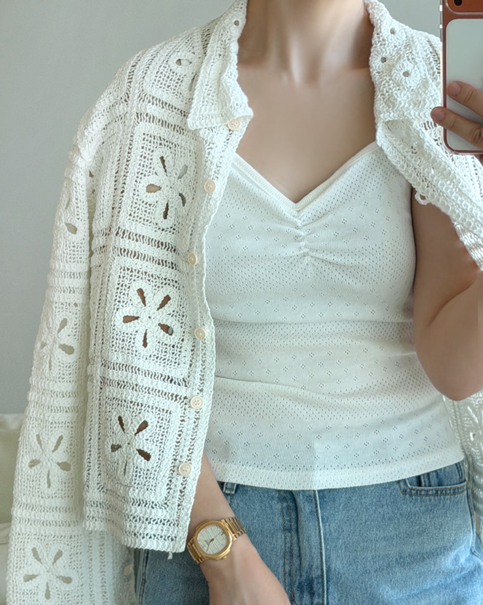 V-Neck Eyelet Cami Top