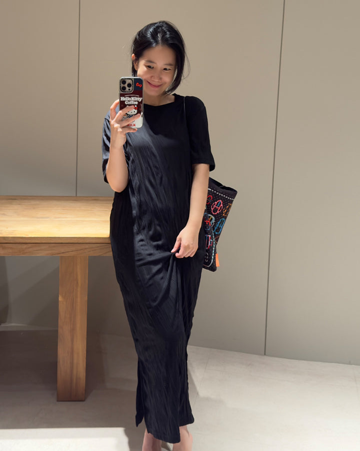 Crinkled Short Sleeve Maxi Dress