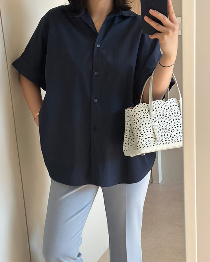 Minimalist Roll-Up Sleeve Cotton Shirt