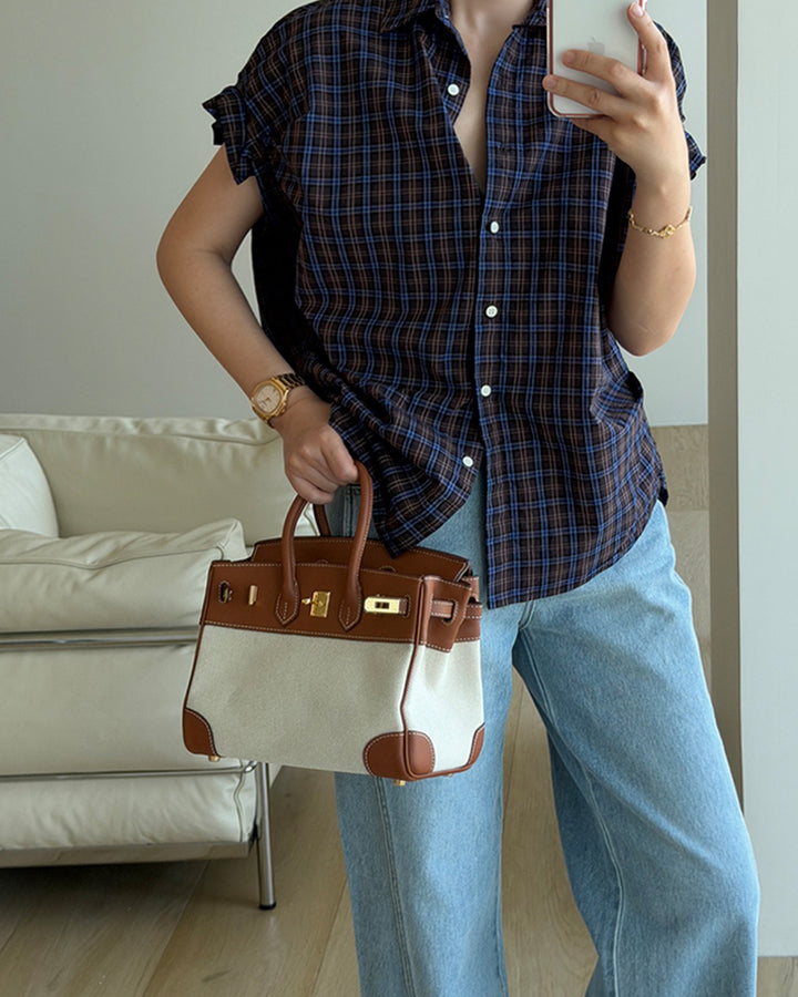 Plaid Rolled-Sleeve Cotton Shirt