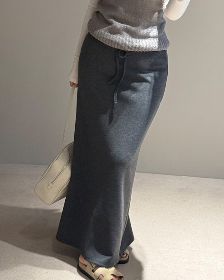Drawstring Waist Maxi Skirt