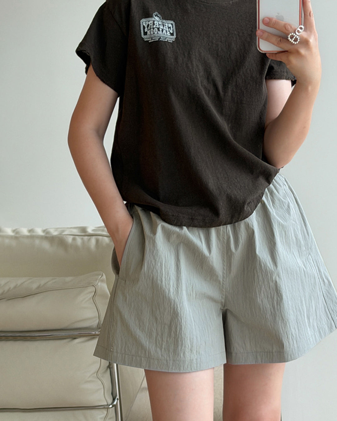 Casual Crinkle Nylon-Blend Shorts