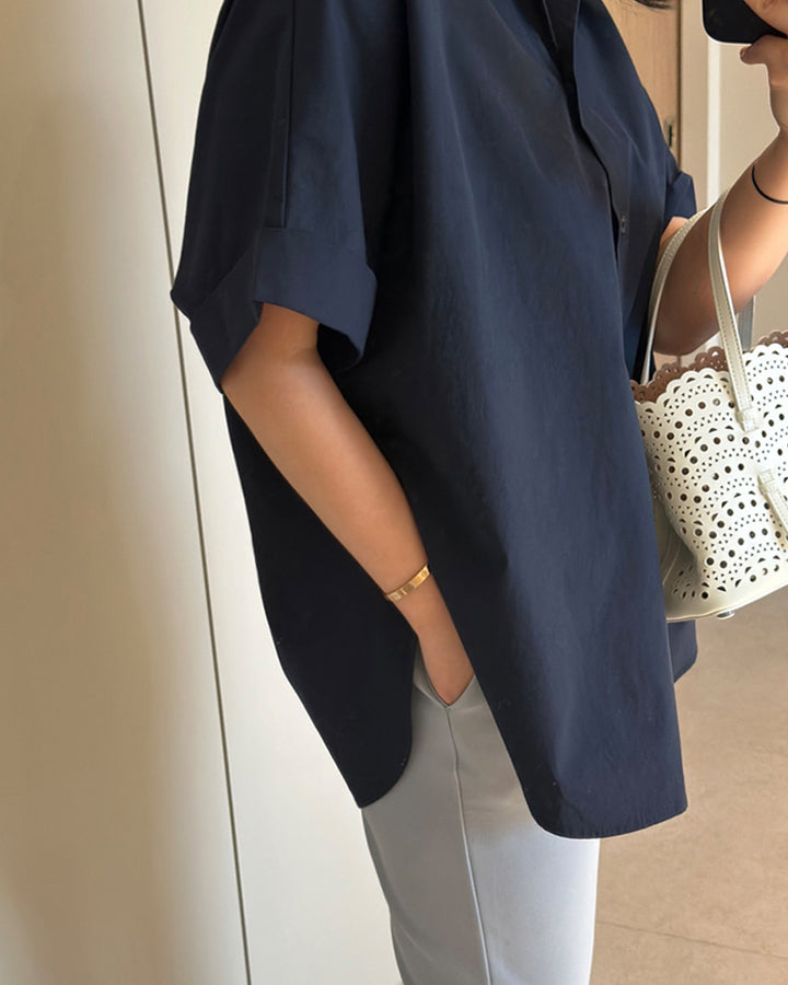 Minimalist Roll-Up Sleeve Cotton Shirt
