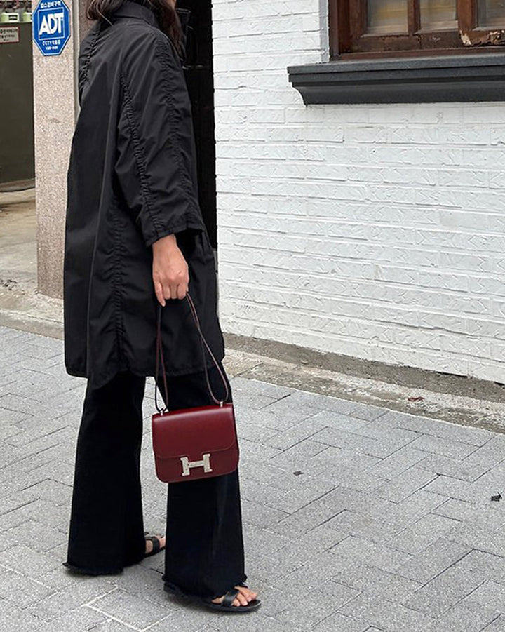 Lightweight Shirred Trench Coat with Stand Collar
