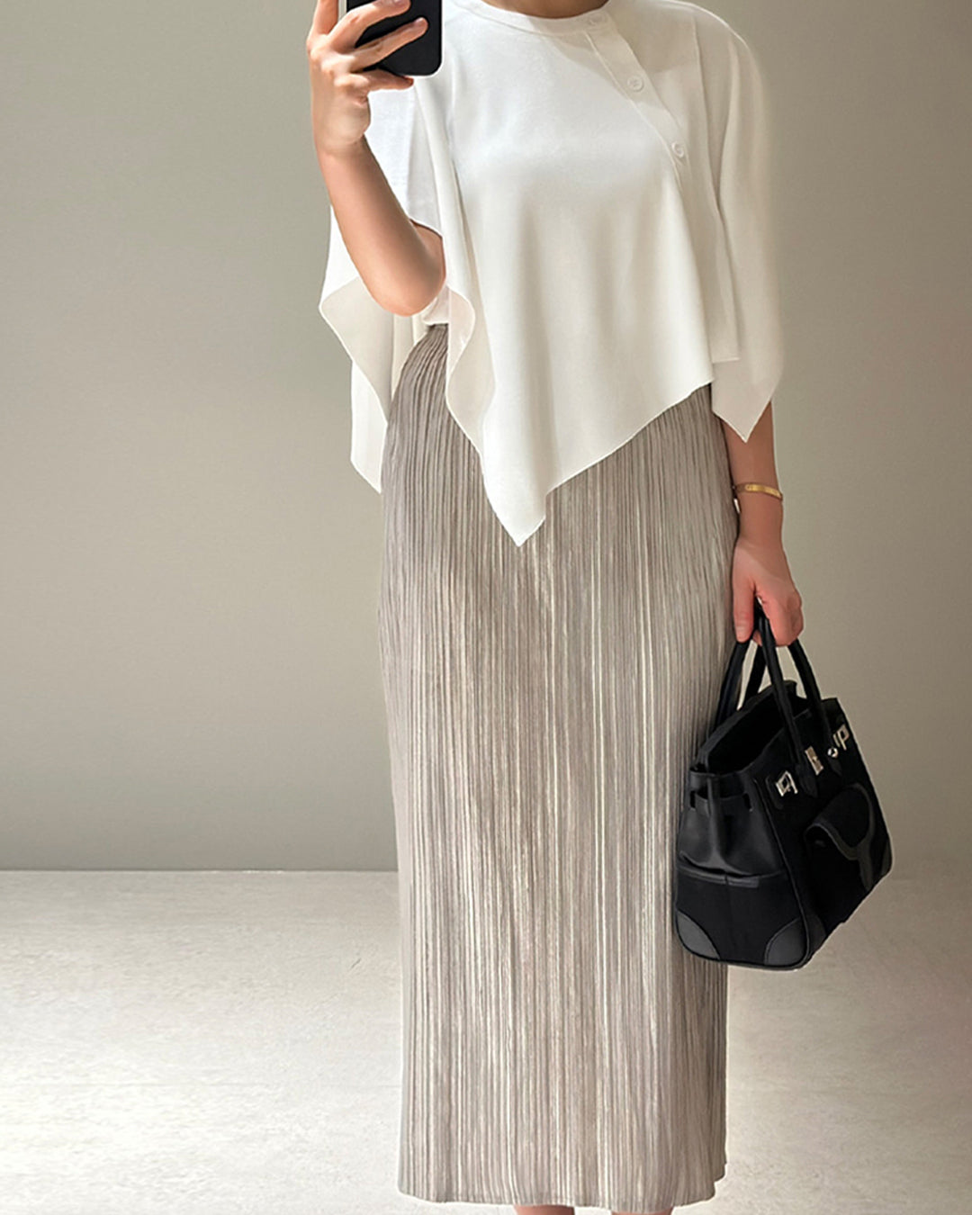 Shimmer Pleated Elastic Maxi Skirt