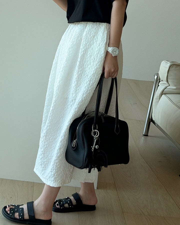 Textured Elastic Waistband Long Skirt