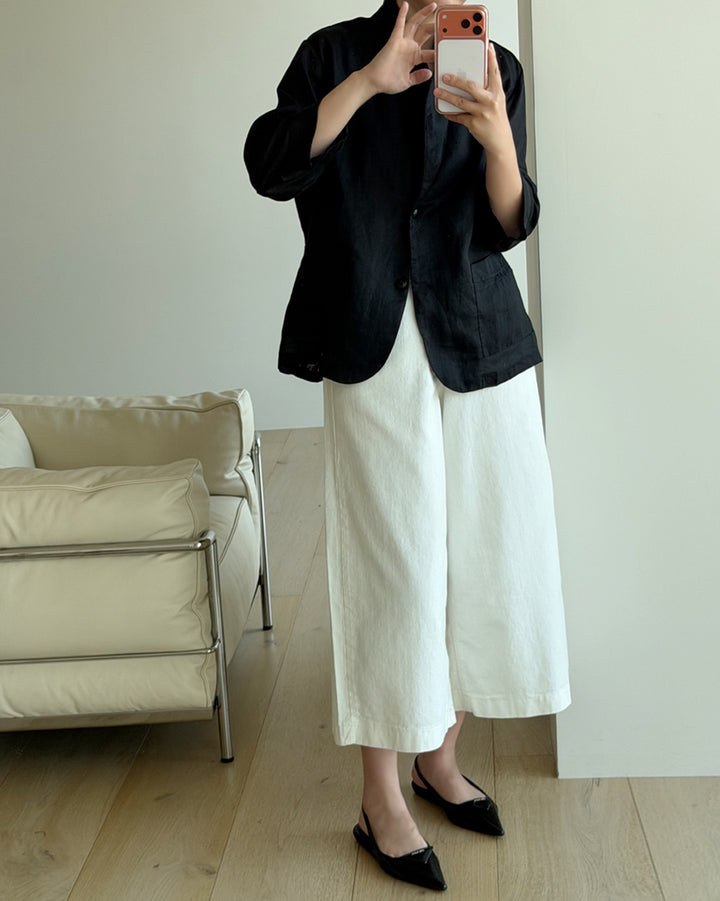 White Cotton Wide-Leg Culottes
