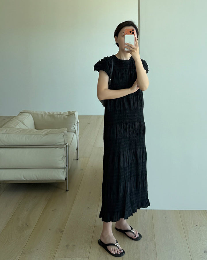 Shirred Wrinkle Tiered Maxi Dress