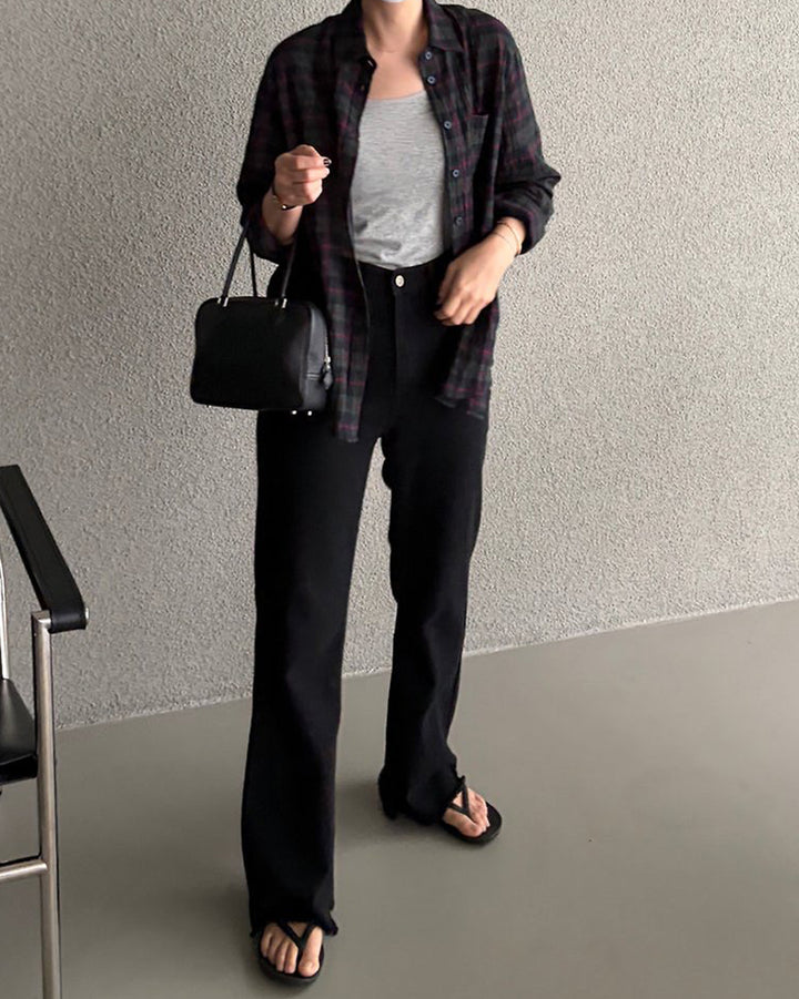 Lightweight Crinkled Plaid Shirt