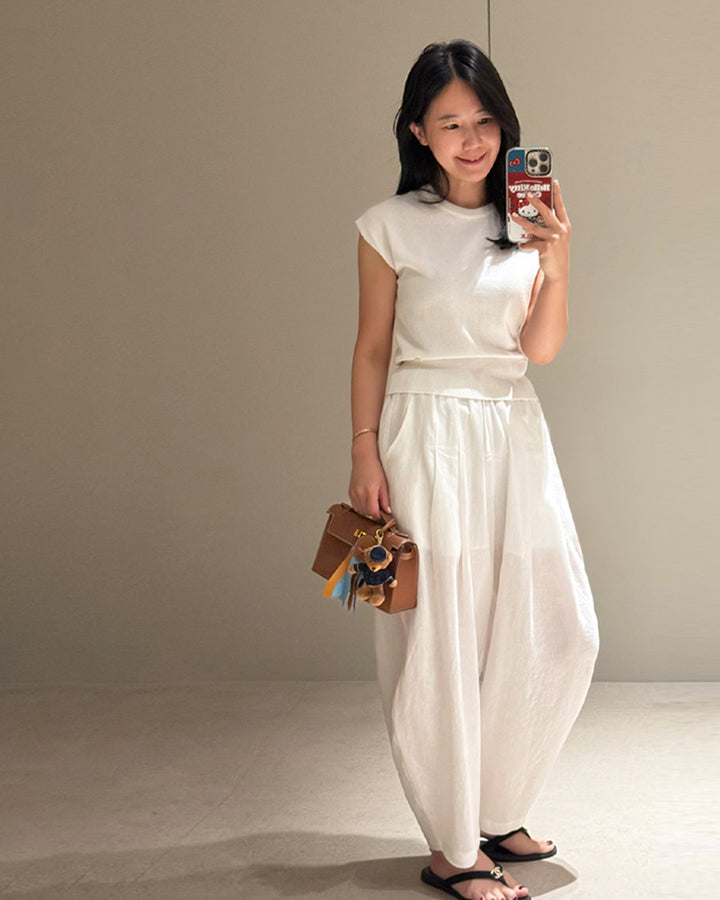 Pleated Linen Blend Baggy Pants