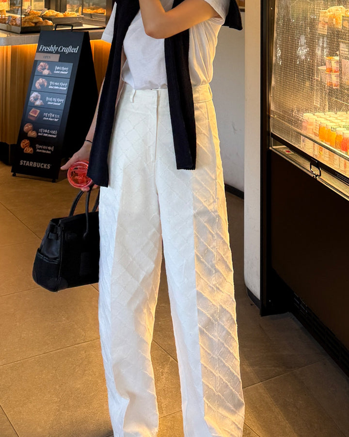 Diamond Textured Wide-Leg Trousers