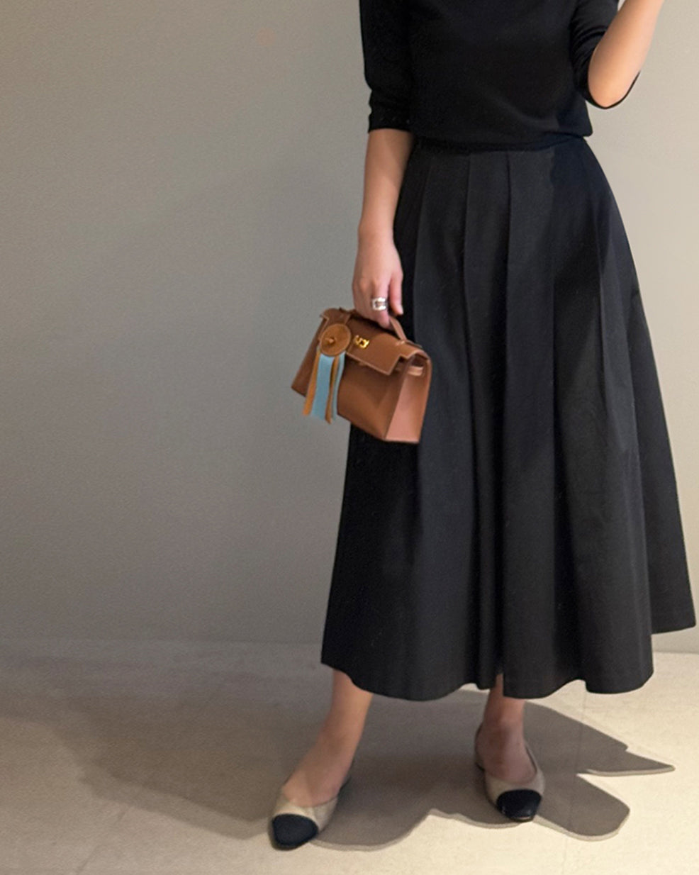 Structured Pleated Midi Skirt