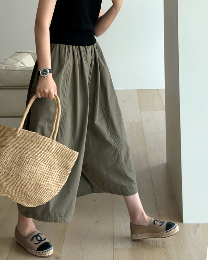 Wide-Leg Elastic Waist Culottes