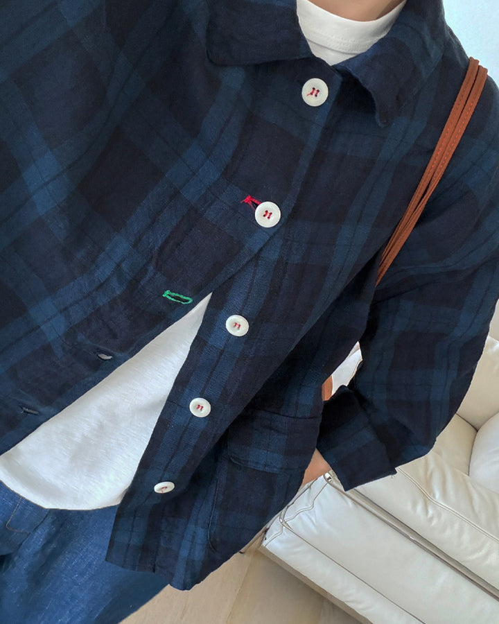 100% Linen Tartan Check Lightweight Shacket
