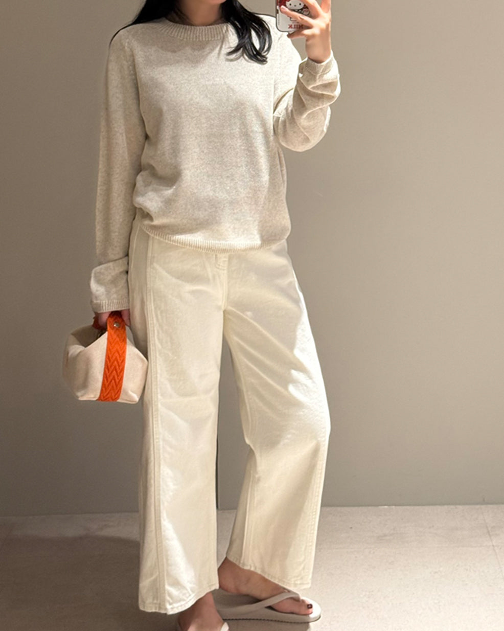 High-Waisted Wide Leg Cream Jeans