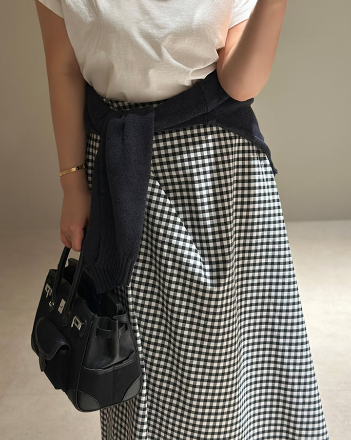 Gingham Check Side-Slit Maxi Skirt
