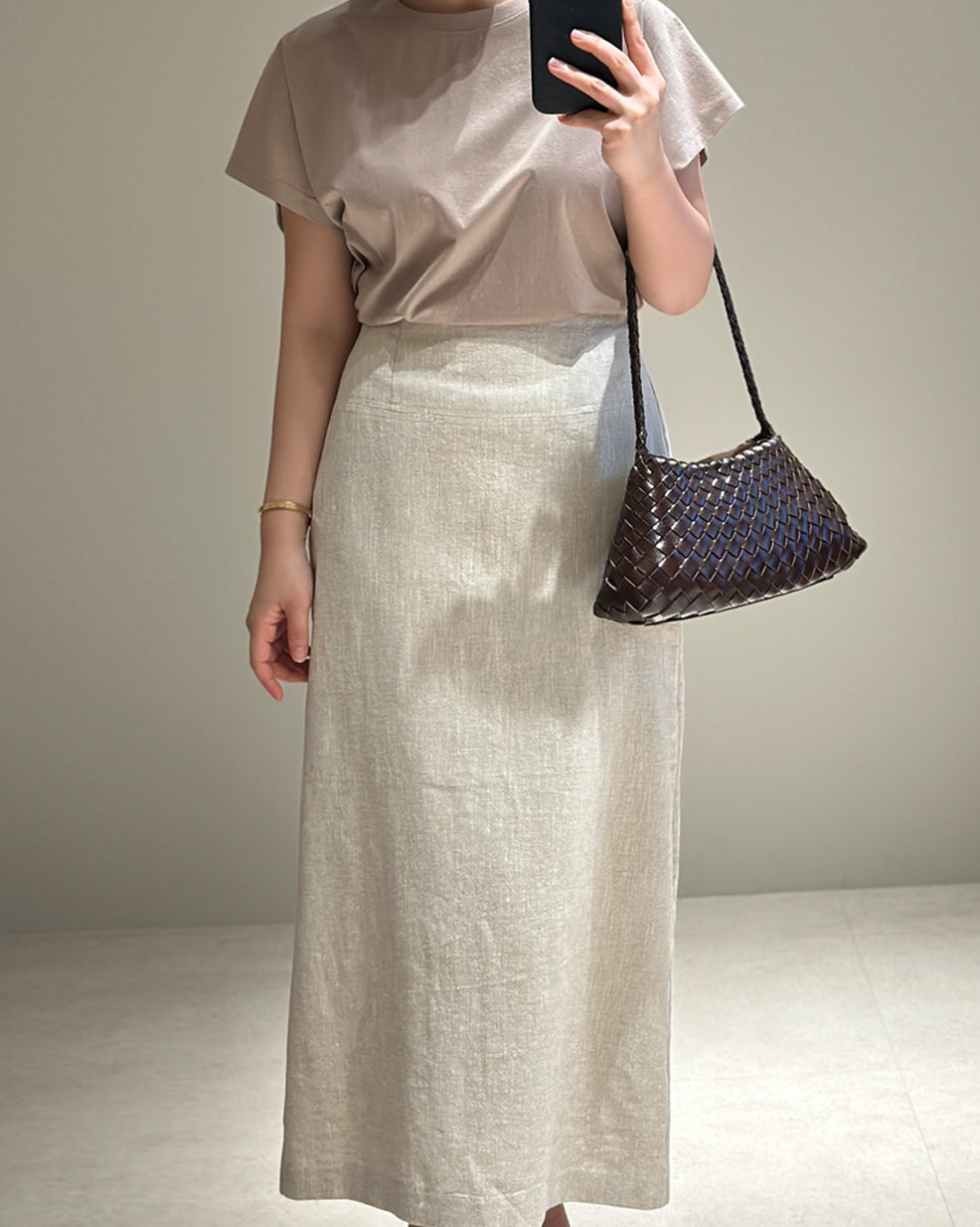 Minimalist Linen-Blend Straight Maxi Skirt