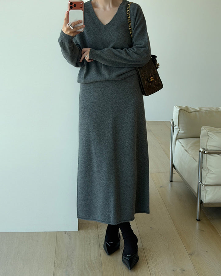 リラックスedストレートニットマキシスカート