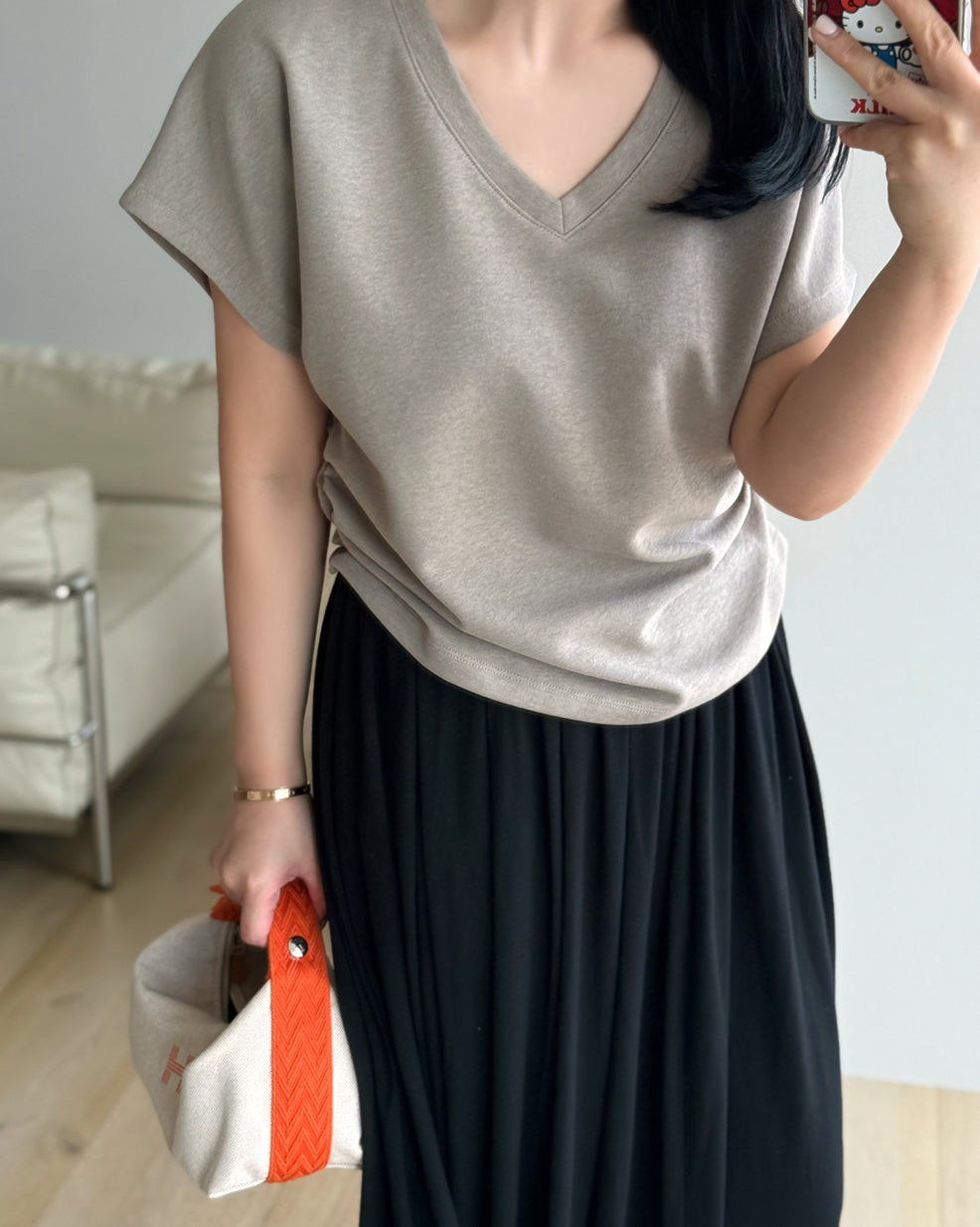 Side Ruched V-Neck Cap Sleeve Top