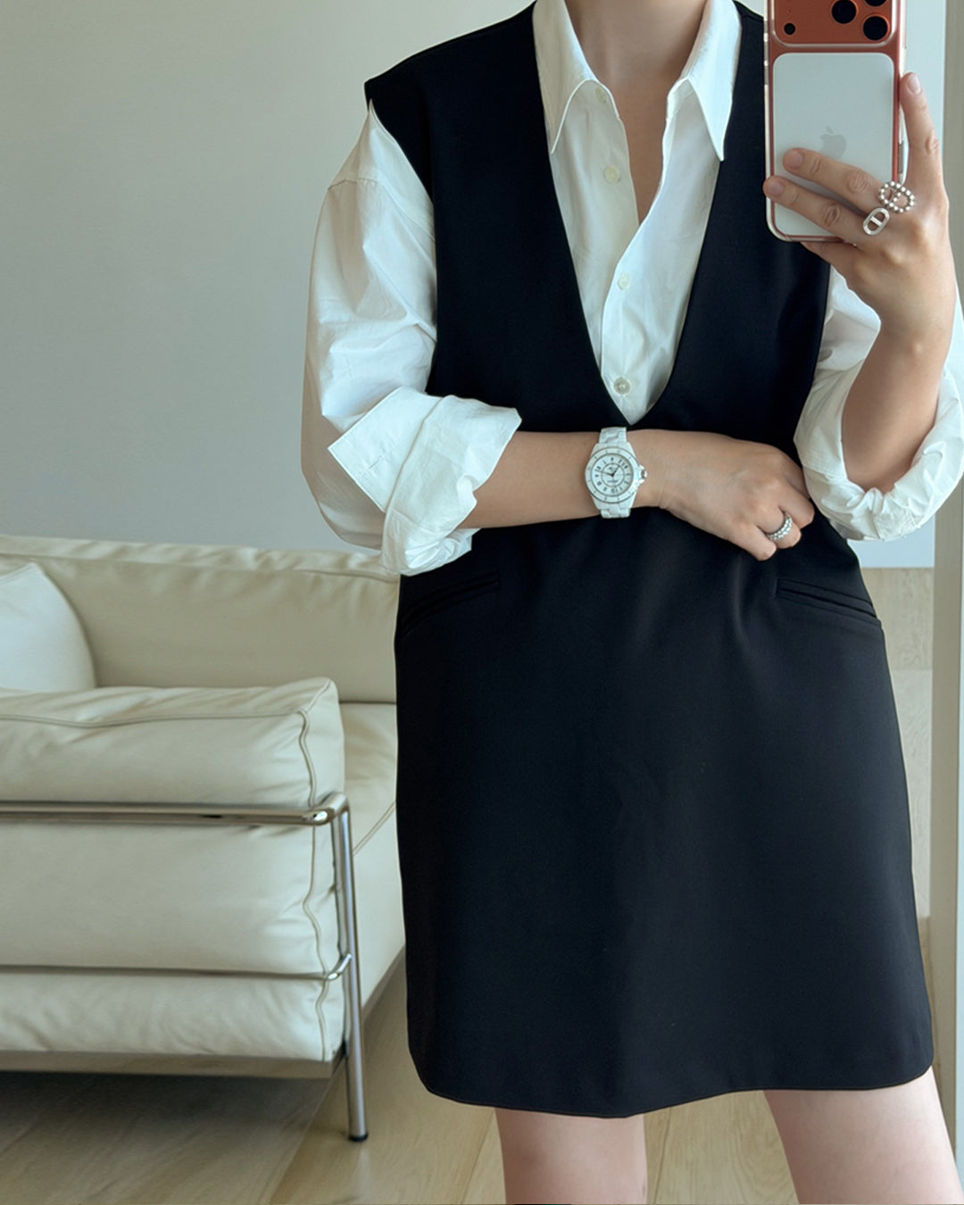 Deep V-Neck Vest Mini Dress