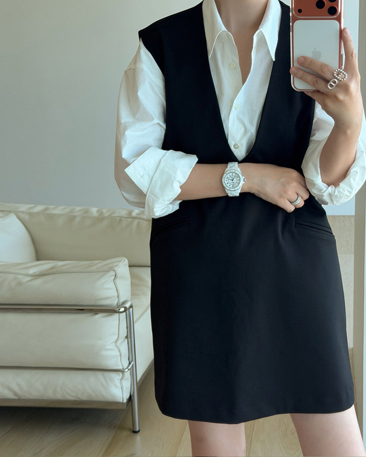 Deep V-Neck Vest Mini Dress