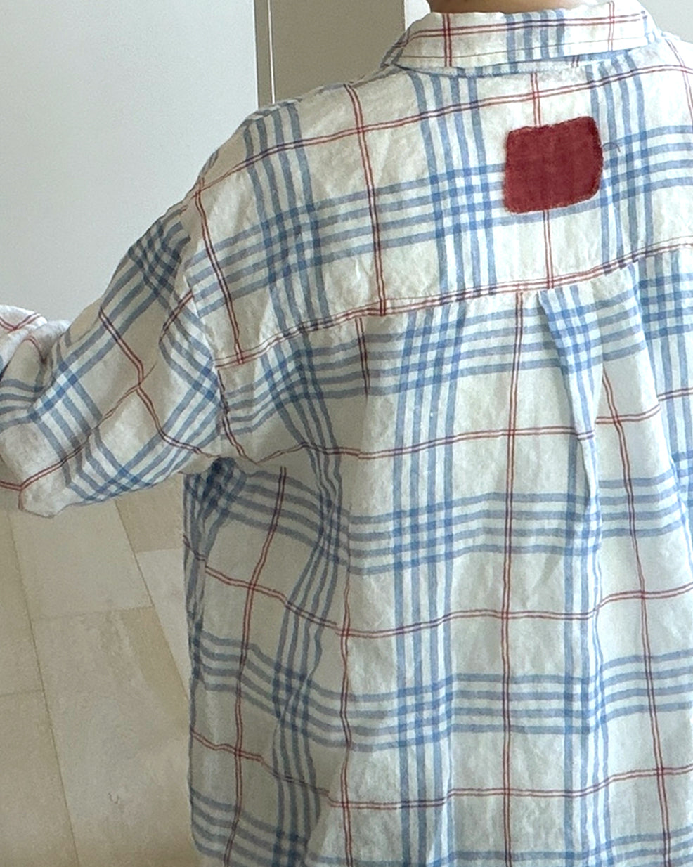 Storynine Airy Linen Plaid Shirt with Contrast Details