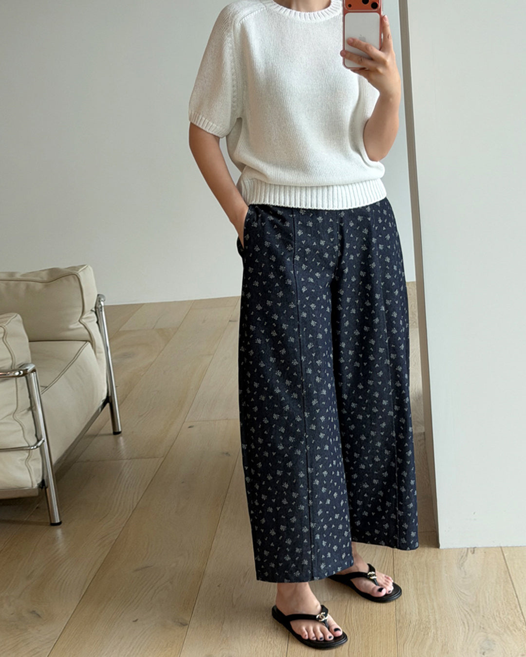 Cotton Blend Ditsy Floral Pintuck Pants