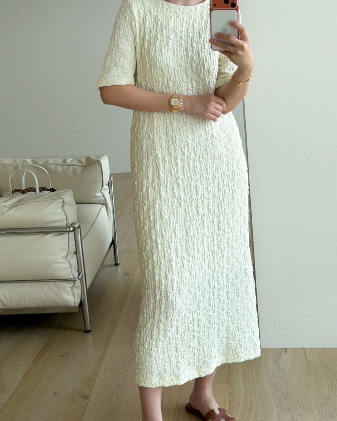 Crinkle Textured Midi/Maxi Dress