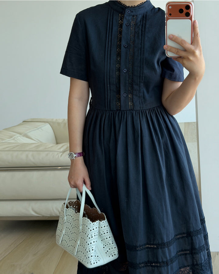 Premium 100% Linen Eyelet Embroidered Dress
