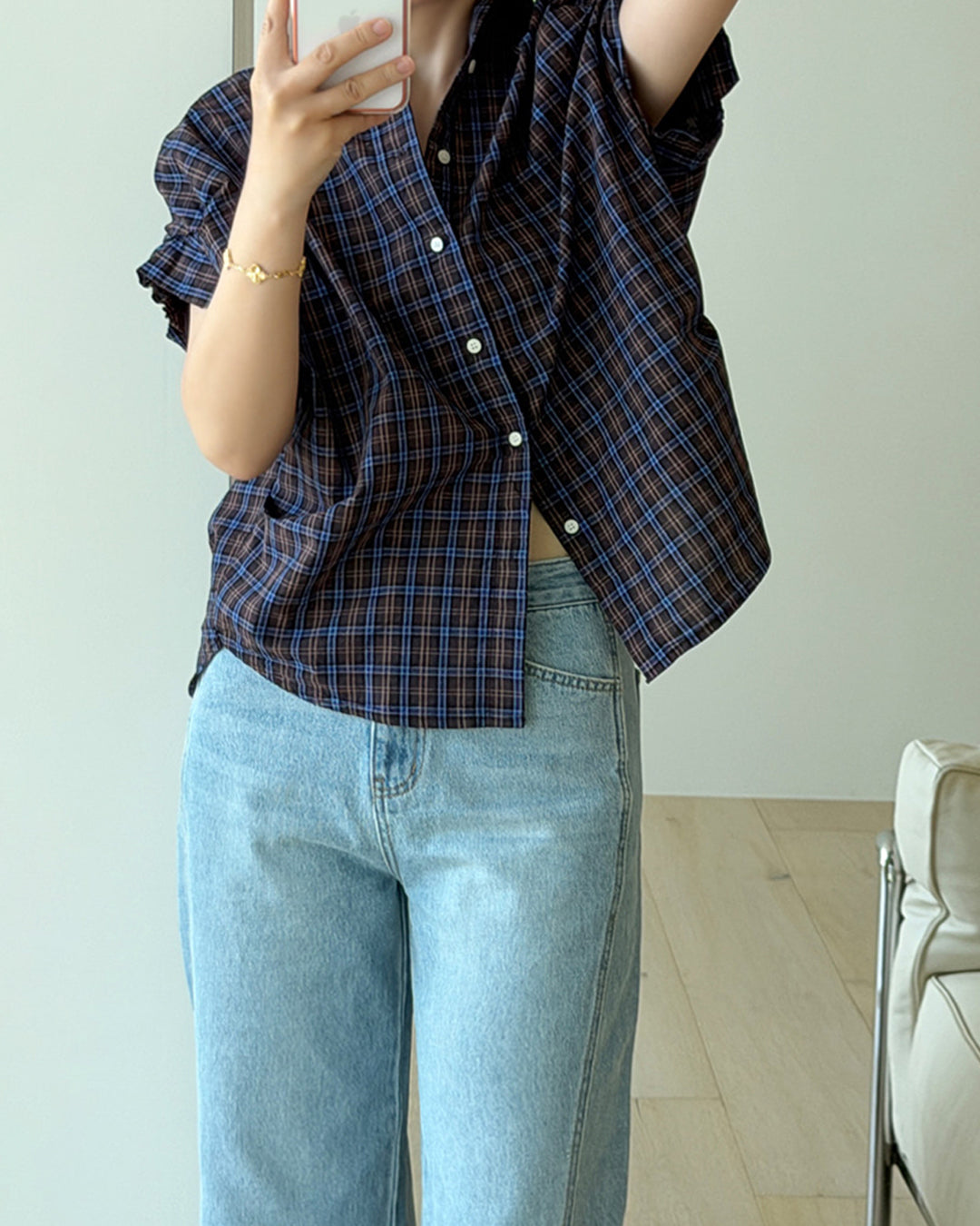 Plaid Rolled-Sleeve Cotton Shirt