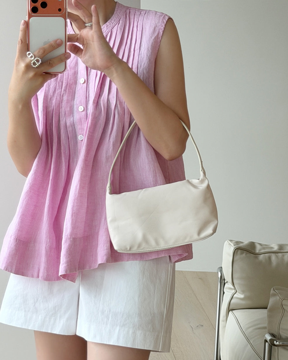 Pure Linen Pintuck Sleeveless Blouse