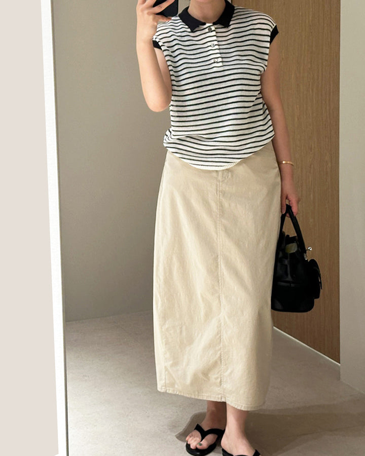Front Seam Cotton Maxi Skirt
