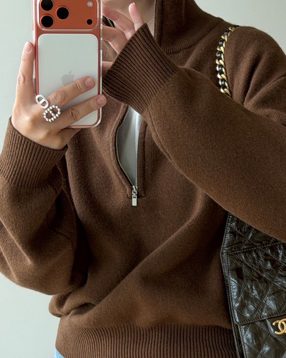 カシミヤ ハーフジップ レイヤリングニット