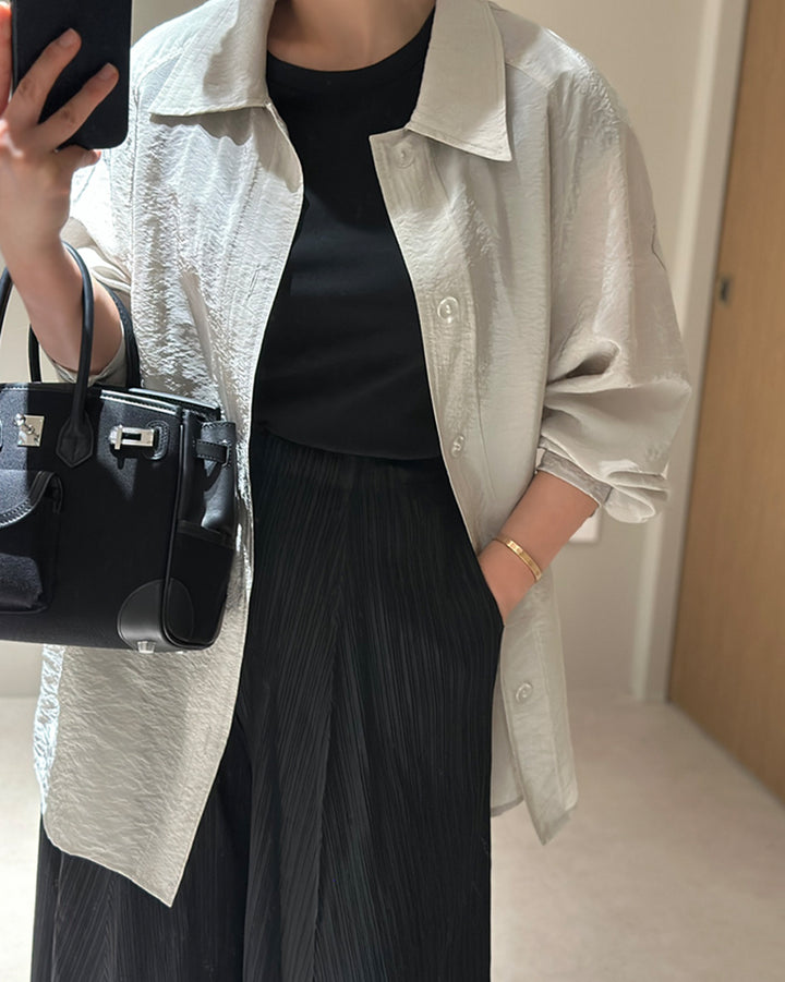 Crinkled Viscose-Blend Belted Shacket