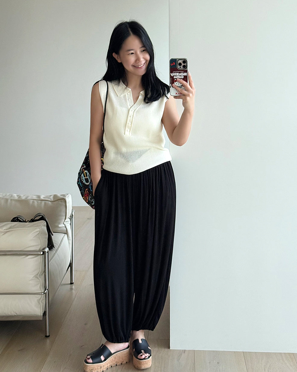 Ribbed Collared Sleeveless Knit Tank