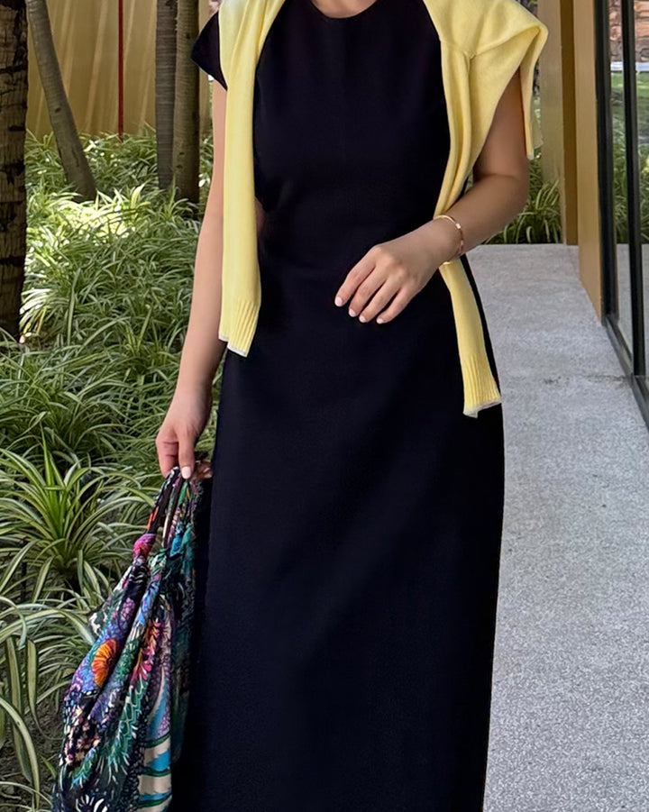Cotton Viscose Blend Cap Sleeve Maxi Knit Dress