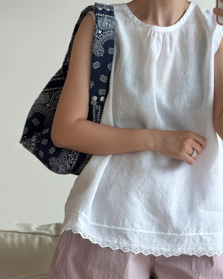 Linen Eyelet Lace Sleeveless Top