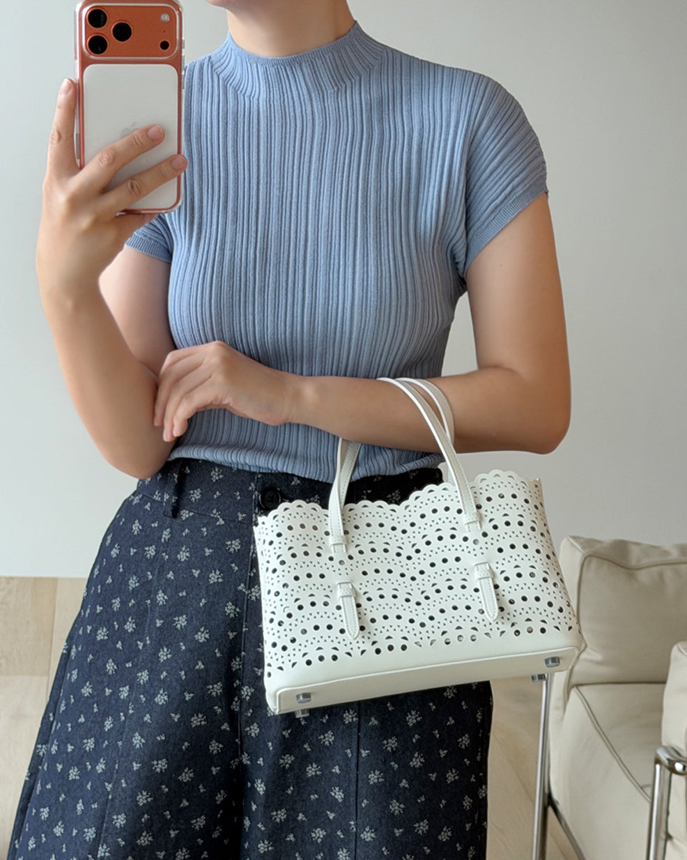 Cap-Sleeve Ribbed Knit Tee