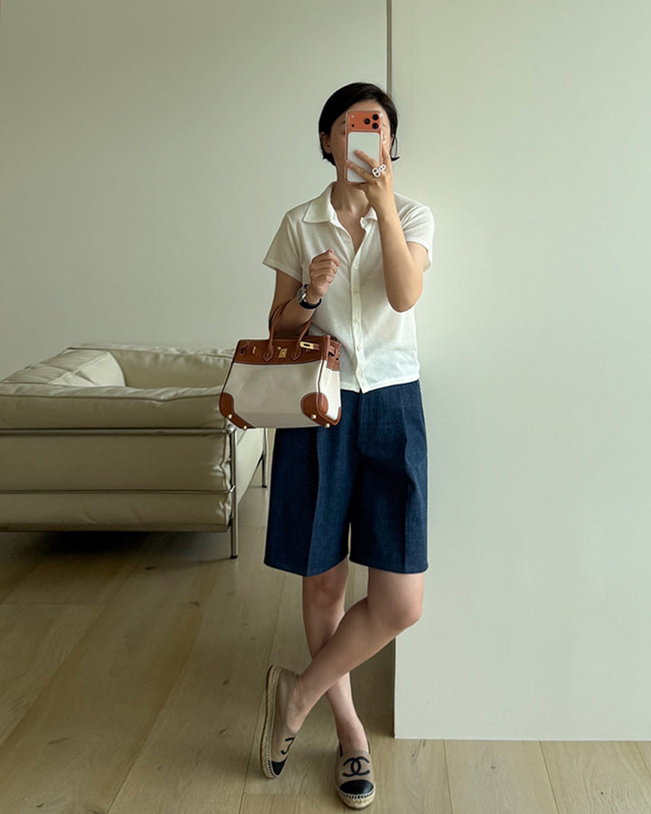 Tailored Denim Trouser Shorts