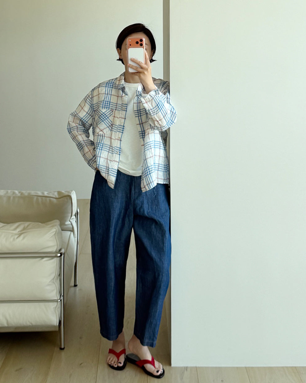 Storynine Airy Linen Plaid Shirt with Contrast Details