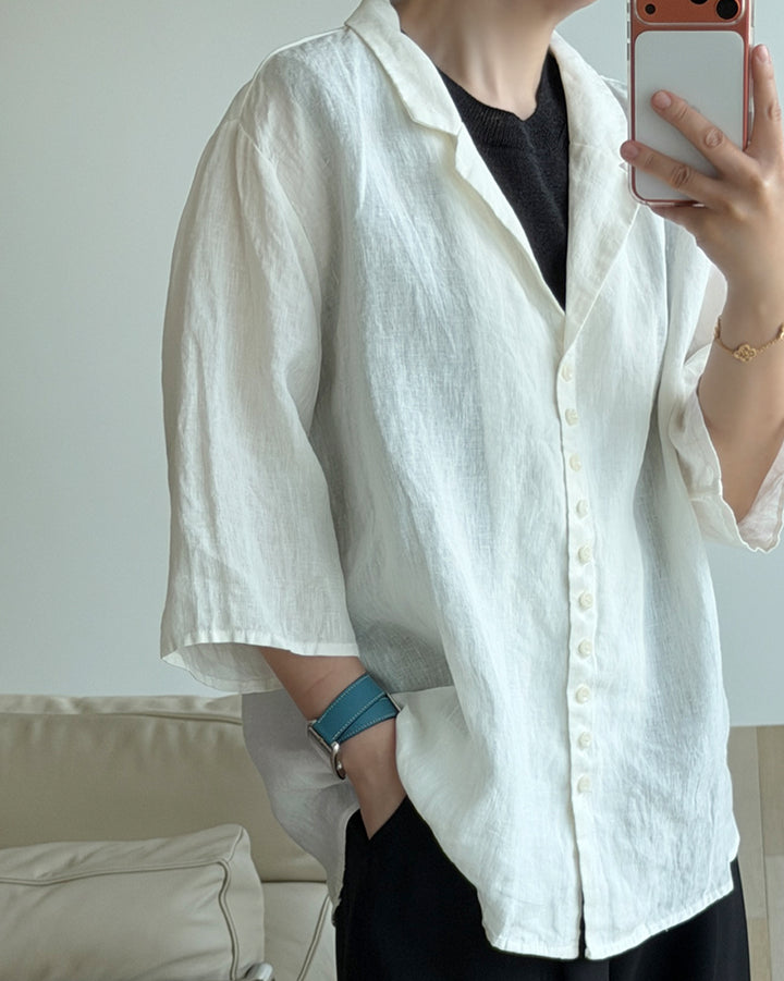 Textured Linen Multi-Button Shirt